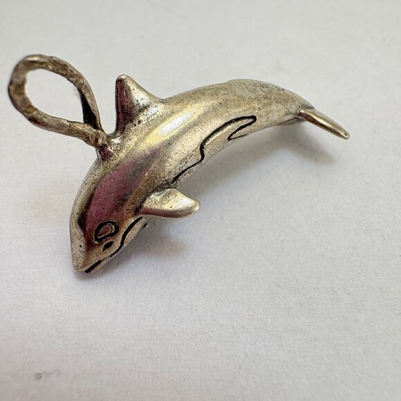 VTG Sterling Silver 925 Three Dimensional Dolphin Pendant Size 26mm Length - Picture 1 of 11